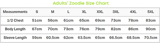 AWDis Adults Zoodie Size Chart - JH050