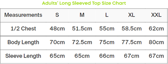 AWDis Adults Long Sleeved Top Size Chart - JC002