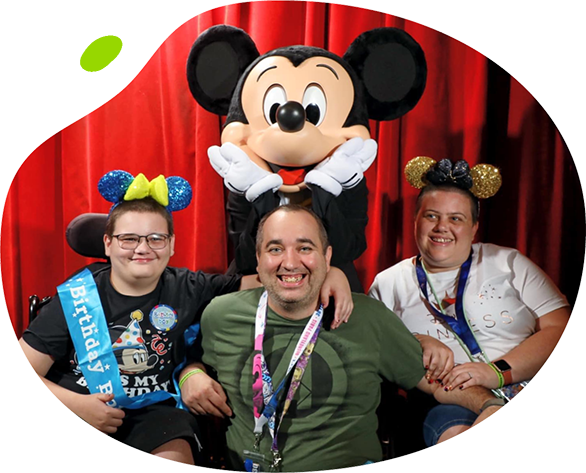 Steph, Paul & Jake with Mickey Mouse - Steph & Jake's Mito Mission