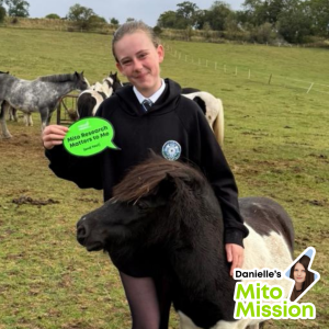 Olivia and a shetland pony, Danielle's Mito Mission, Dundee