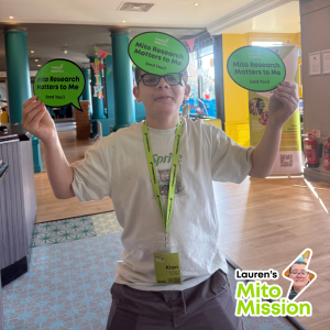 Kian, Lauren's Mito Mission, Nuneaton with speech bubbles